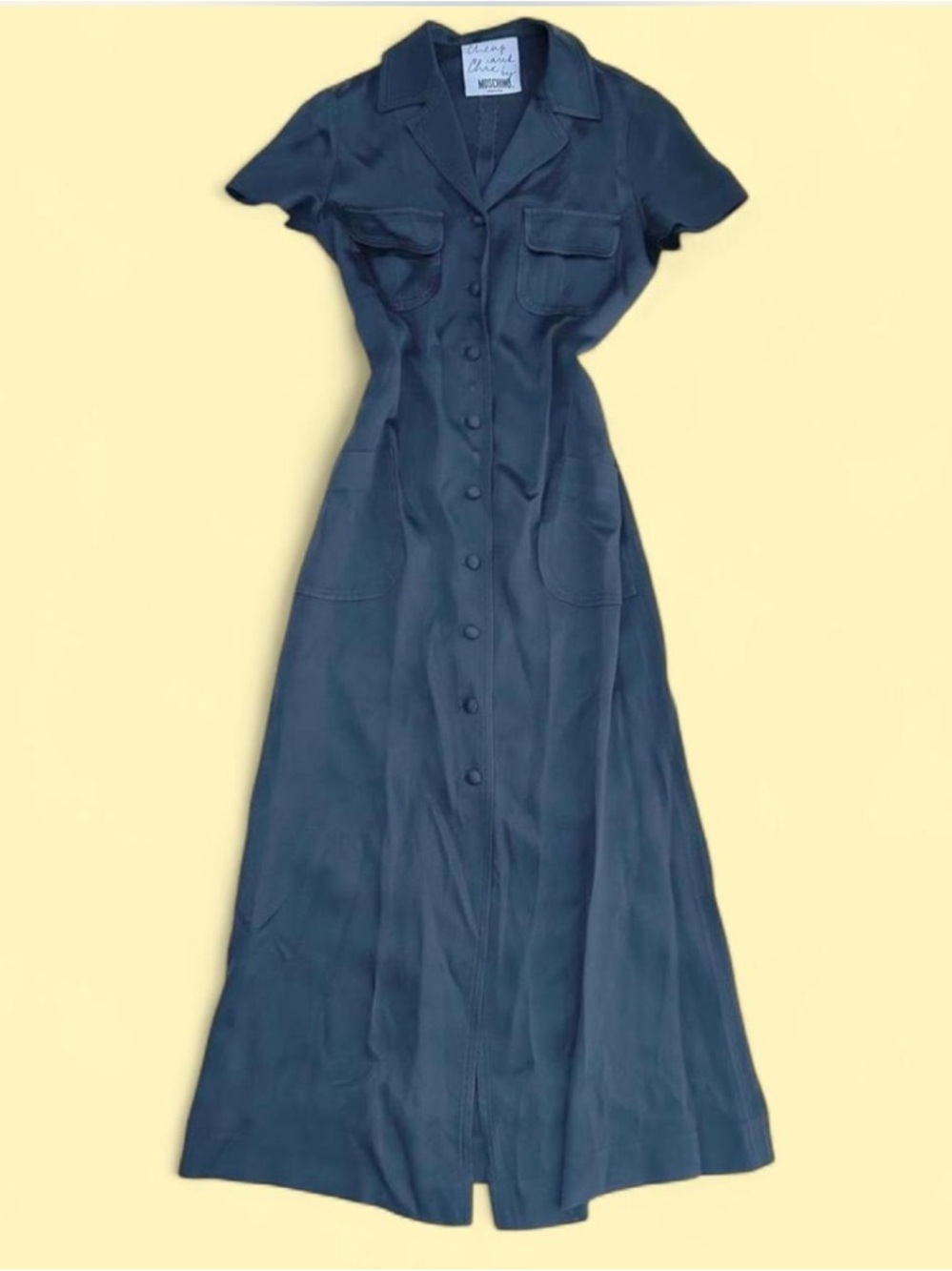 Moschino Vintage 90s Cheap and Chic Black Satin Button Down Maxi Dress, Party